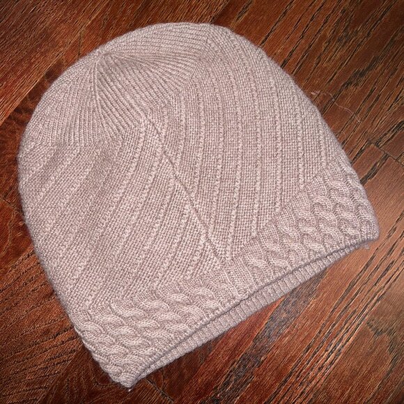La-El Taupe Wool & Angora Warm Winter Beanie Hat With Decorative Beads